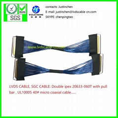 LVDS CABLE, SGC CABLE, IPEX 20633-060T with pull bar 