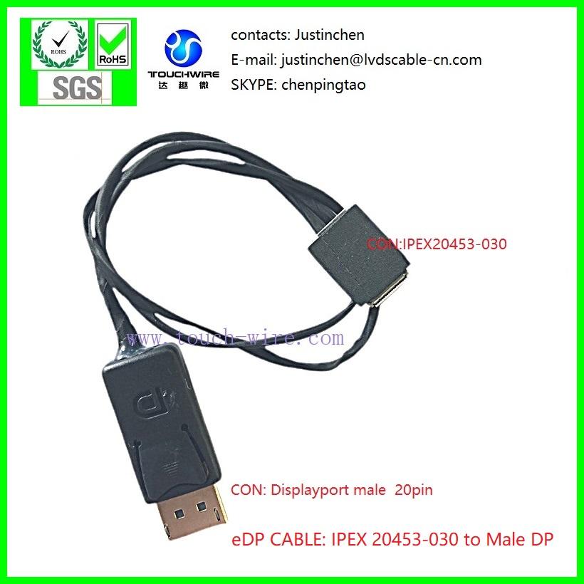 eDP CABLE, IPEX 20453 to DP(Displayport 20PIN male) ,micro coaxial cable