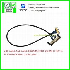 LVDS CABLE,SGC CABLE,IPEX 20453-030T to JAE FI-RE51CL,UL10005 coaxial cable