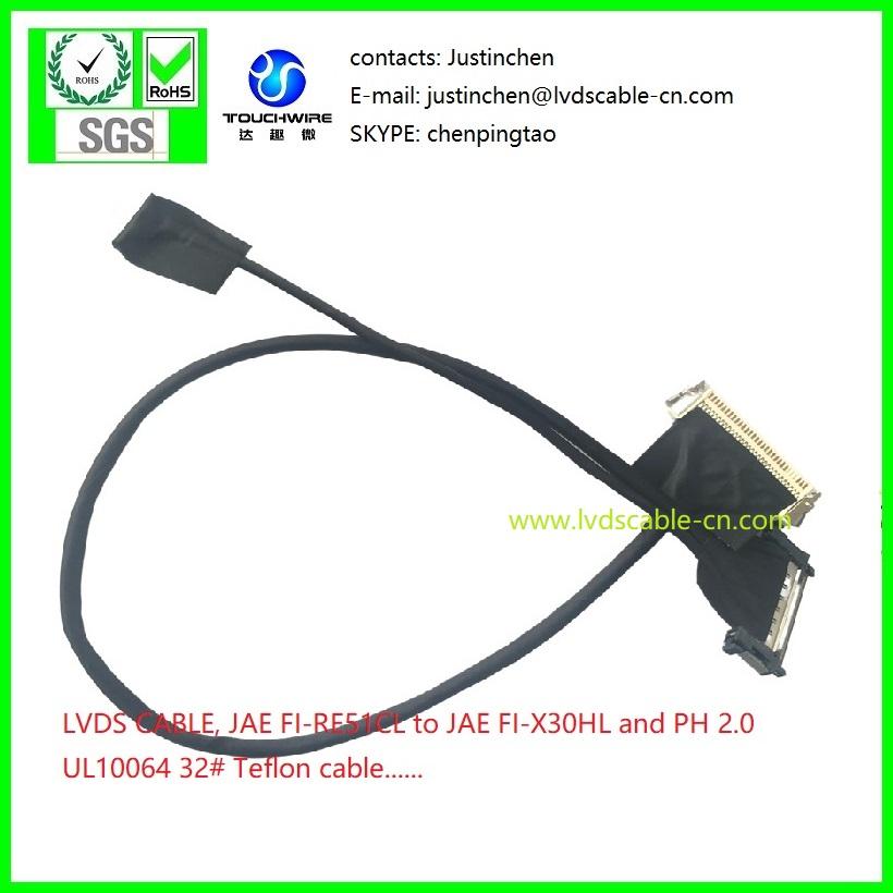 lvds cable,JAE FI-RE51CL to JAE FI-X30HL and JST PHR-5P, UL10064 cable