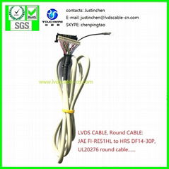 ROUND CABLE, UL20276 LVDS CABLE, JAE FI-X30HL,HRS DF14-30S-1.25