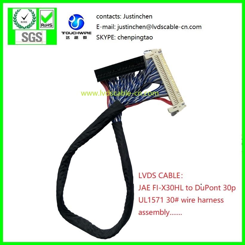 ROUND CABLE,  LVDS CABLE, JAE FI-X30HL to Dupont ,UL1571 30# wire harness