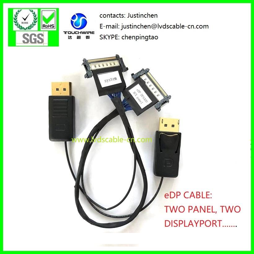 eDP CABLE, JAE FI-RE51CL to 2 side Displayport male ,UL10005 micro coaxial cable