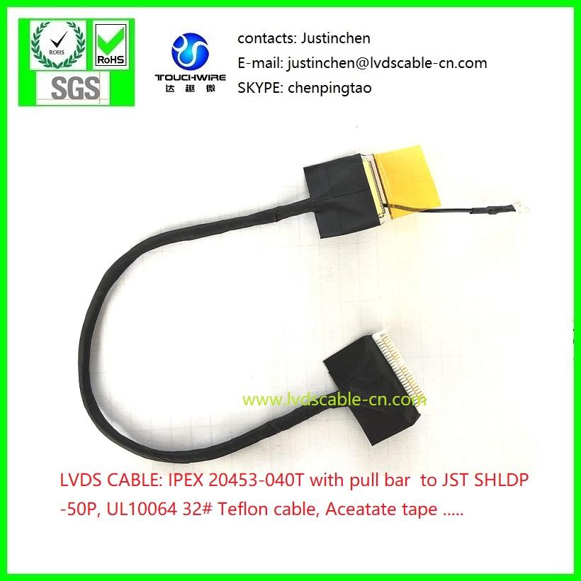 LVDS Cable, LCD  cable, ipex 20453-230T and JST SHLDP-50P, UL10064 32# Teflon