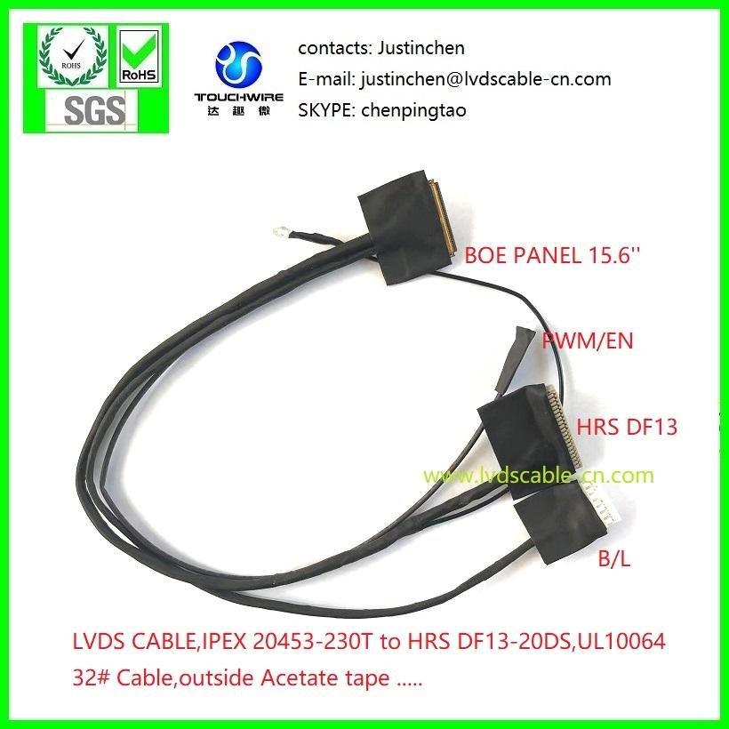 TFT,STN,LVDS Cable, ipex 20453-230T and HRS DF13-20DS and PHR,UL10064 32# Teflon