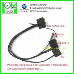 TFT,STN,LVDS Cable, ipex 20453-230T and HRS DF13-20DS and PHR,UL10064 32# Teflon