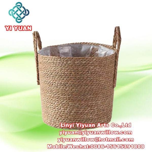 Storage Baskets with Handle Plastic Lining Weave Wicker for Planting Flower 3