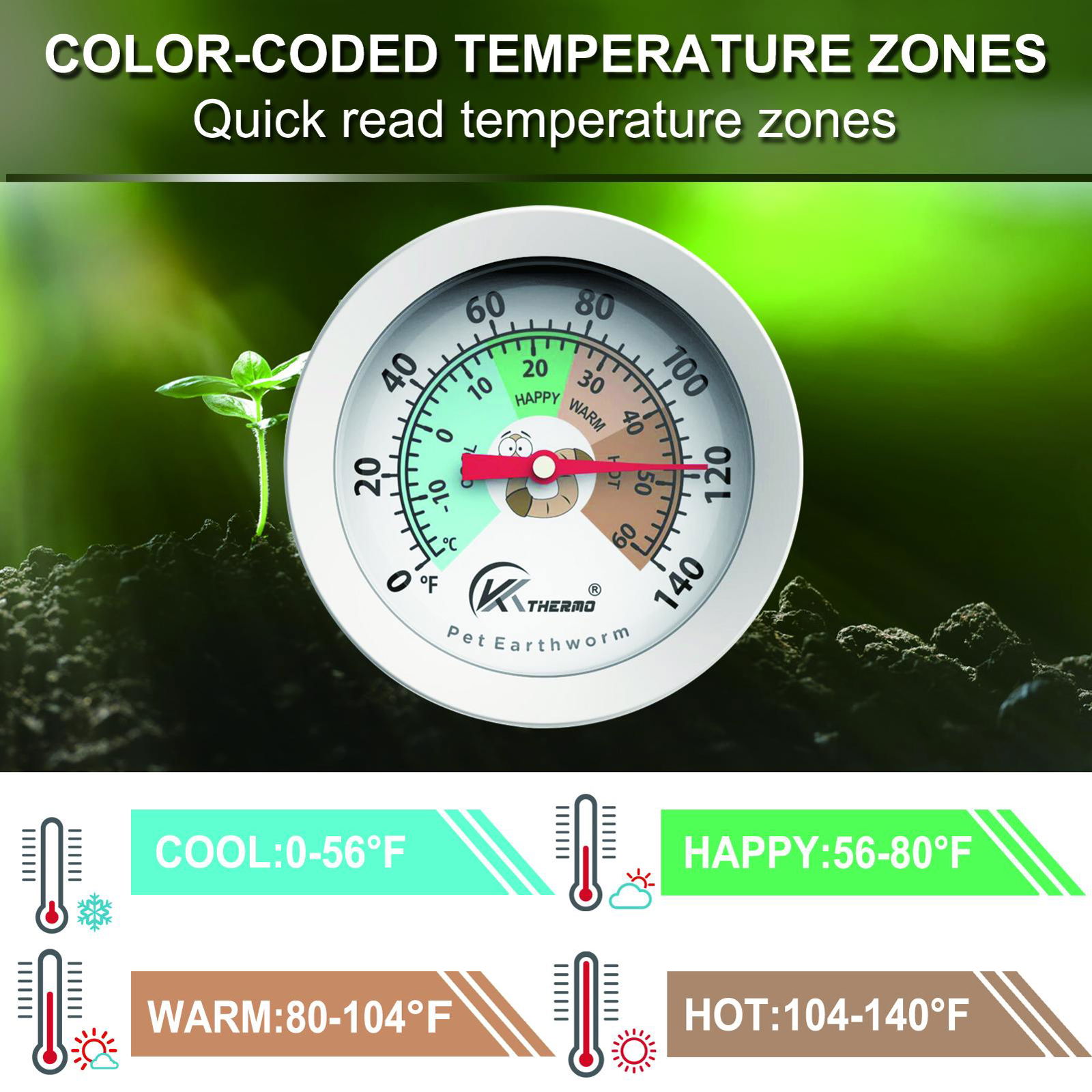No Battery Compost Soil Thermometer for gardening and
