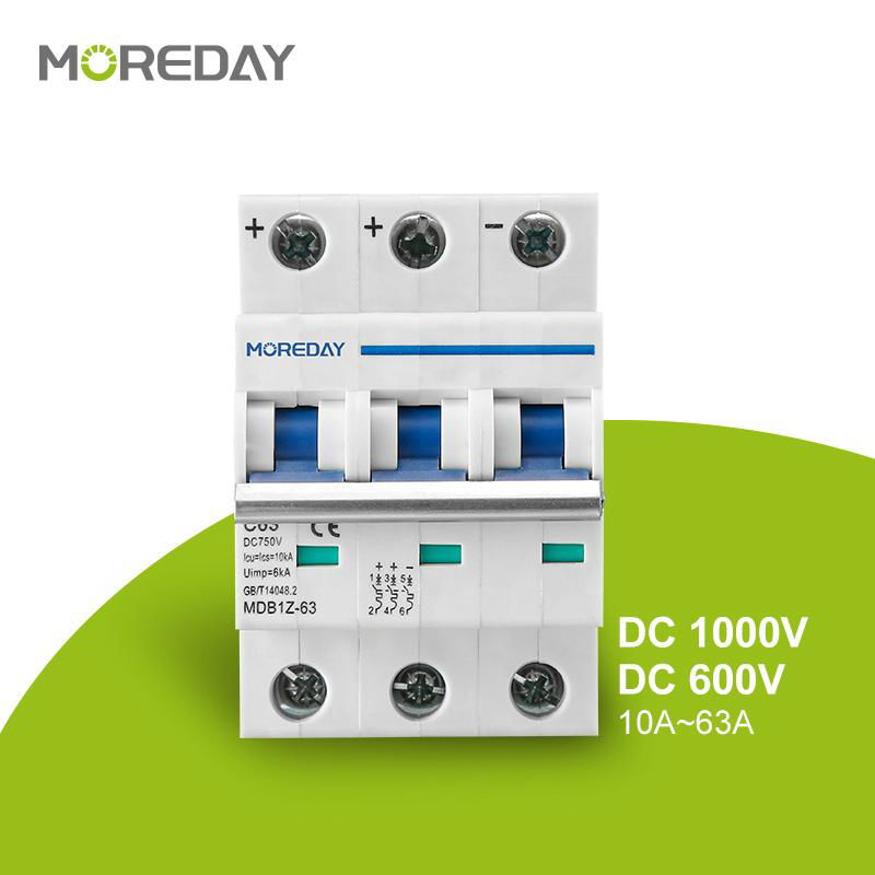 MOREDAY DC Mini Circuit Breaker 63 Amp Solar Circuit Breakers 4 Pole busbar MCB  3