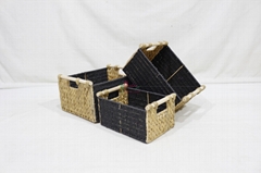 Paper Rope mix water hyacinth Woven Storage Basket with Wooden Handles-CH4490A-3