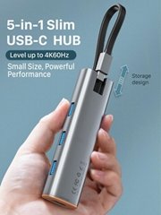 CABLETIME Slim 5 in 1 USB C HUB to HDMI-compatible 4K 60Hz PD 100W USB 3.0 5Gbps