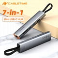 CABLETIME 7 in 1 Slim USB HUB Type C to 4K HDMI RJ45 1000Mbps PD 100W OTG SD TF  1