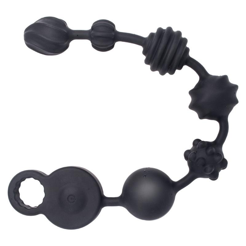 Vibrating 7 Irregular Beads Silicone Anal Plug with Safe Pull Ring