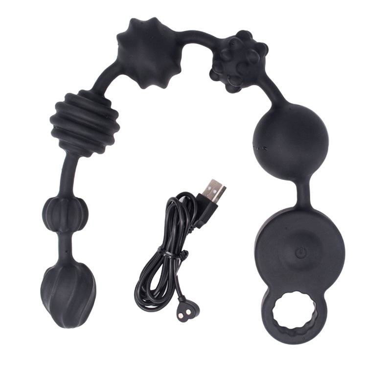 Vibrating 7 Irregular Beads Silicone Anal Plug with Safe Pull Ring 2