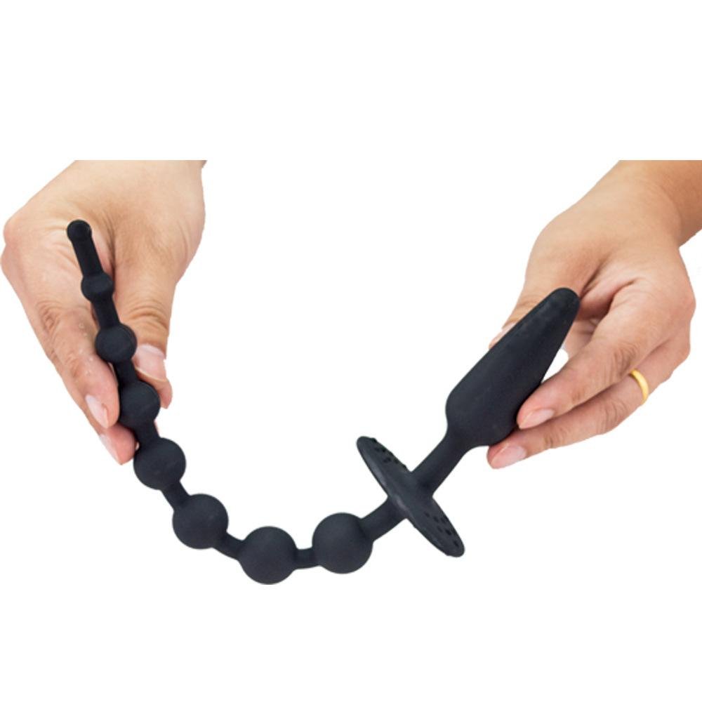 Silicone 7-bead graduated Anal butt plug with safe handle