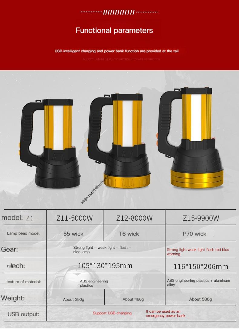 强光应急电筒可充电多usb功能cob工作灯户外t6手提探照灯 5