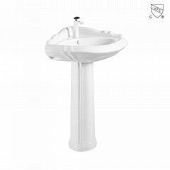 26 inch CUPC victorian ceramic bathroom corner pedestal sink overflow backsplash