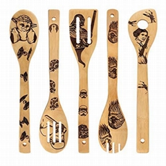 Bamboo utensil set burned bamboo wooden spoons engraved
