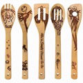 Bamboo utensil set burned bamboo cooking spoons engraved