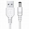  USB White Cord Computer Heatsink Charging Cable Power Cord DC5.5*2.1 1