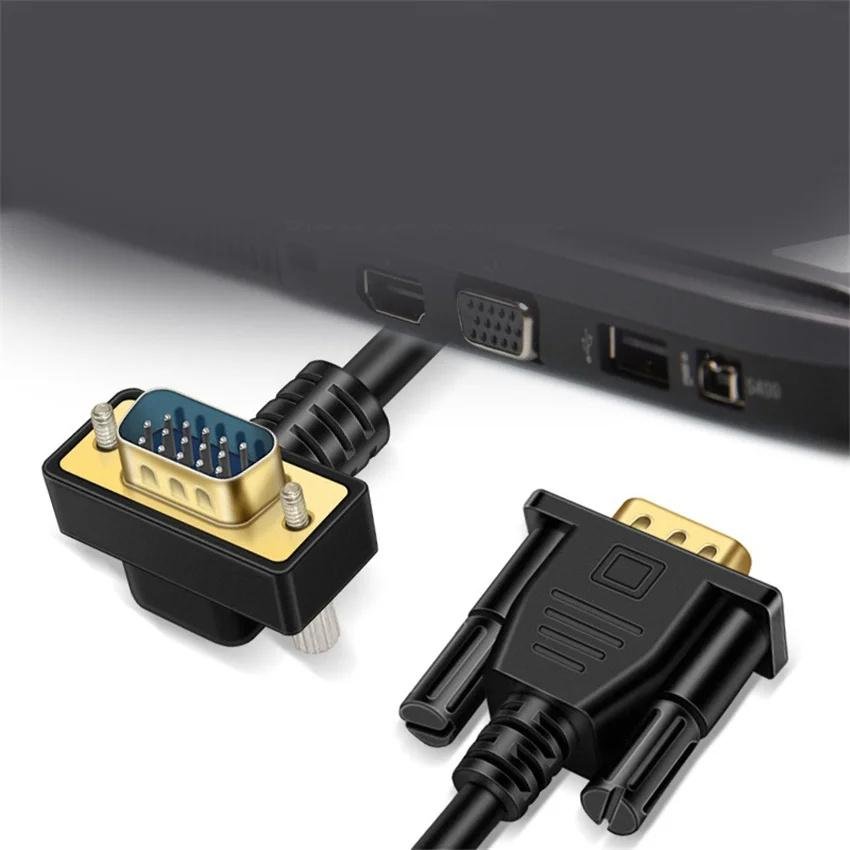 黑色VGA电缆，15针弯头，计算机显示器电缆， VGA接口弯头连接器电缆 2