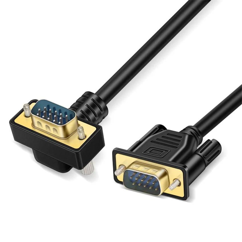 黑色VGA电缆，15针弯头，计算机显示器电缆， VGA接口弯头连接器电缆 4