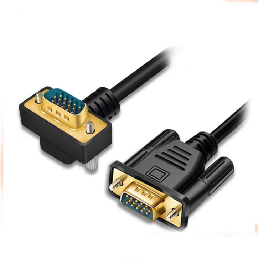 黑色 VGA 電纜電腦顯示器彎頭 VGA 接口電纜直角電纜顯示器連接