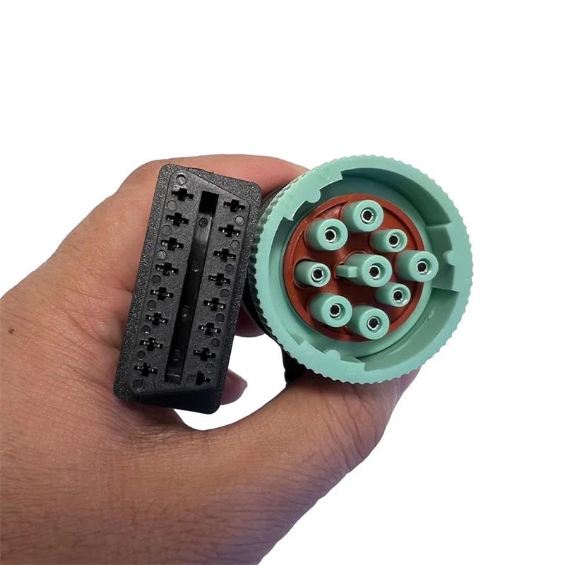 卡车电缆OBD1至OBD2德驰9PIN内螺纹绿色弯头内螺纹至16Pin 4