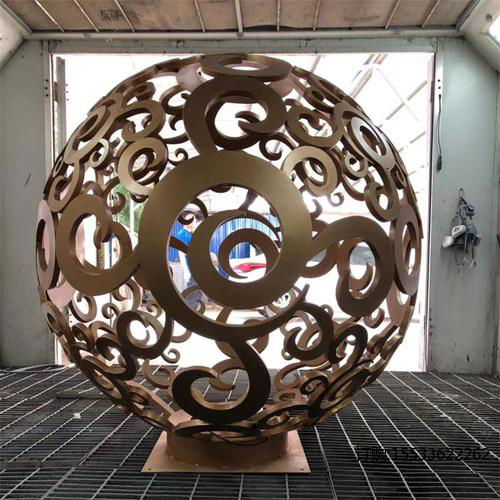 定制不锈钢镂空圆球雕塑户外水景发光花球字景观抽象摆件镜面