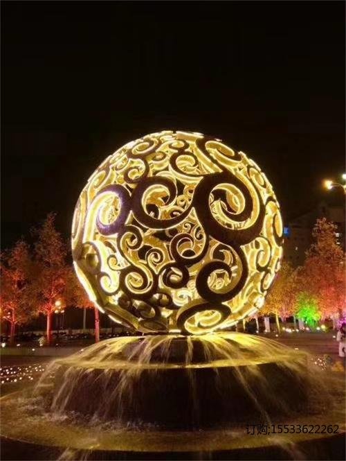 不锈钢雕塑镂空花球发光圆球商业街广场酒店水景装饰景观摆件定制