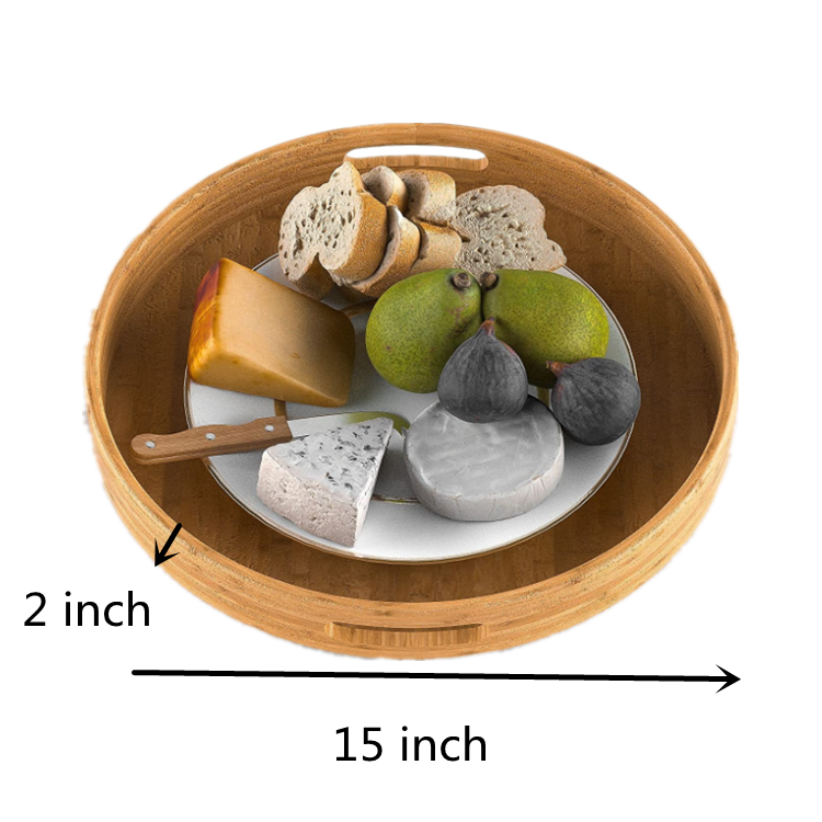 高品质天然木质圆形便携式 3 件多用途装饰托盘 4