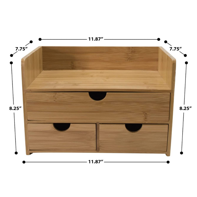 高品质竹木独立简单多用途 3 层抽屉储物盒 2