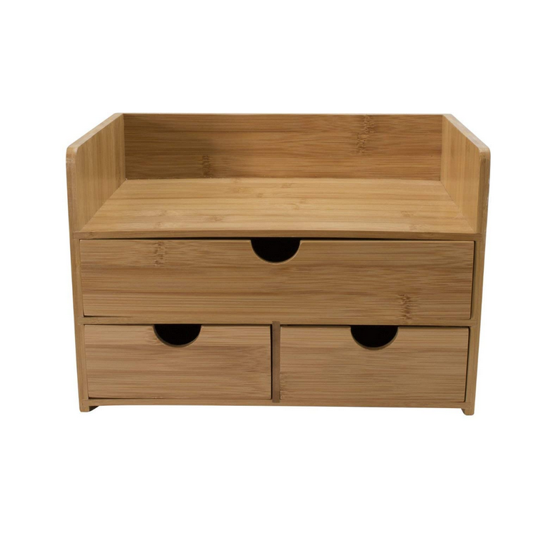 高品质竹木独立简单多用途 3 层抽屉储物盒 3
