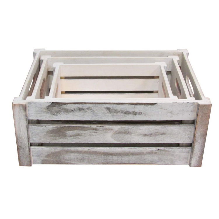 高品質仿古白色仿舊裝飾木板條箱儲物容器 5