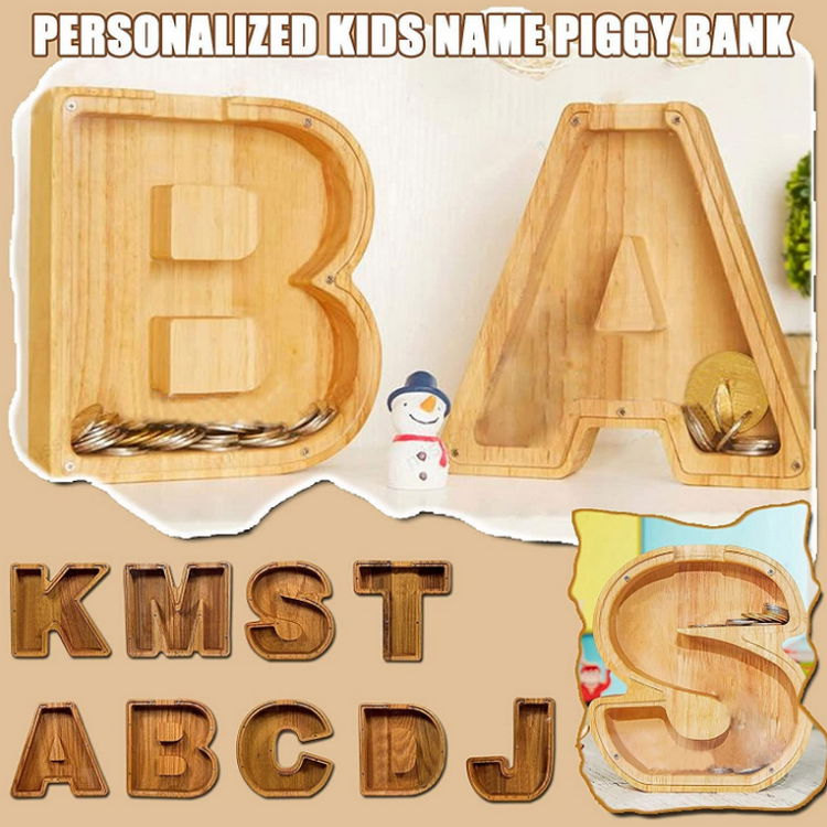 個性化字母存錢罐定製木製存錢罐錢盒硬幣銀行字母棒禮物