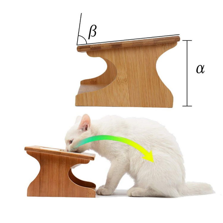定製天然松木 15 度傾斜別緻設計高架貓碗帶支架 3