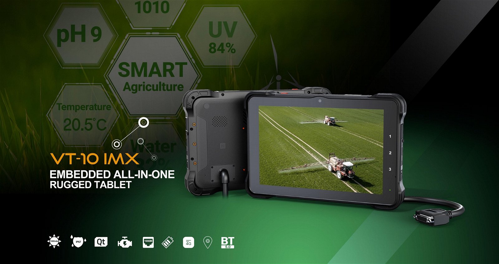 VT-10 IMX 10 inch rug Linux tablet for Agriculture IP 67 1000 nits GPS 1