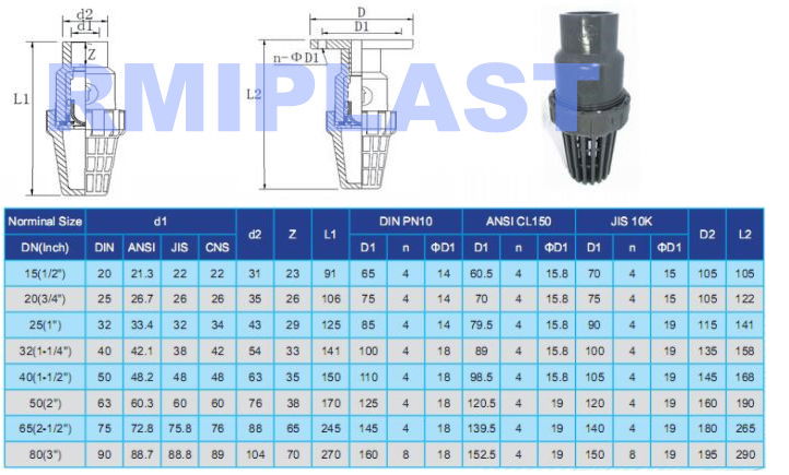 PVC CPVC PVDF PPH Foot Valve