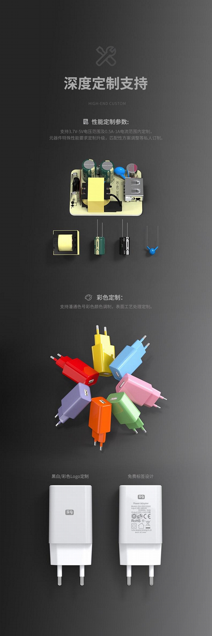 5V1A欧规手机充电器 CE欧规充电器 型号GA-0501000V 4