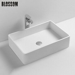 White Solid Surface Artificial Stone Acrylic Resin Square Design Hand Wash Basin