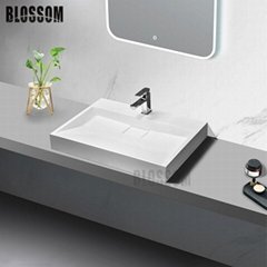 Hand Made Solid Surface Acrylic Resin Hotel Single Bowl Bathroom Countertop