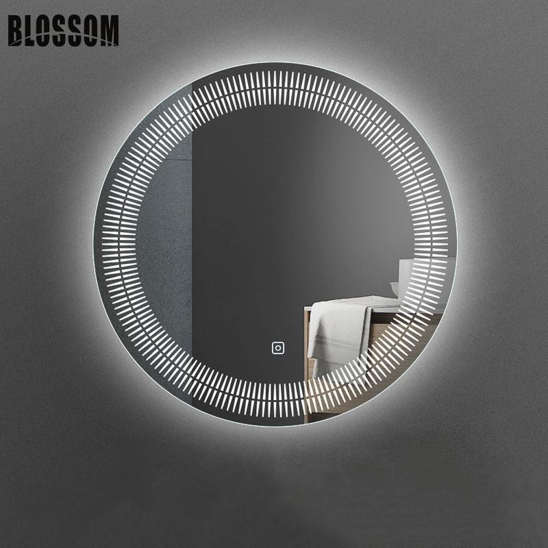 Round Luxury Mounted Time Display Defogger Bathroom LED SmartMakeup Mirror 2