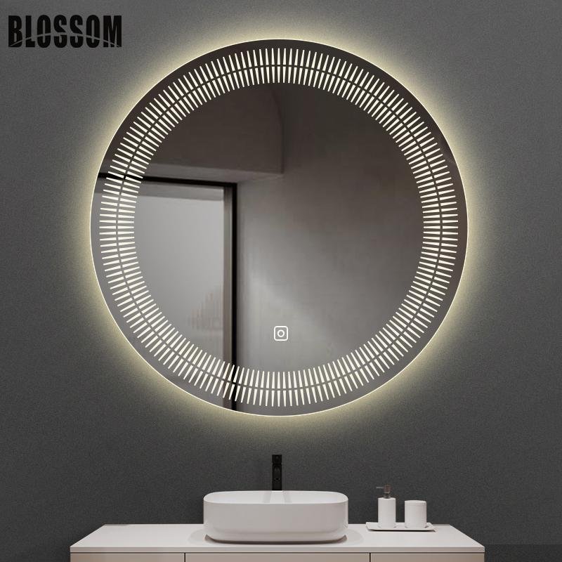 Round Luxury Mounted Time Display Defogger Bathroom LED SmartMakeup Mirror 3