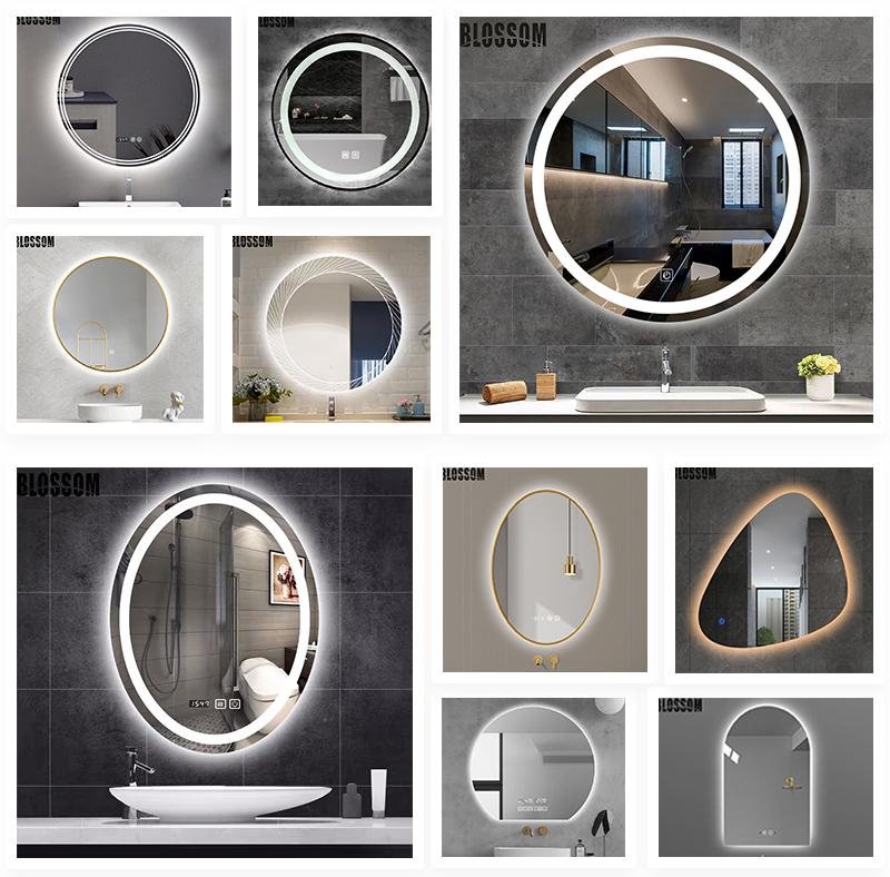 Round Luxury Mounted Time Display Defogger Bathroom LED SmartMakeup Mirror 4