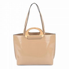 BEIGE COLOR CLASSY HAND BAG WITH WOOD HANDLE