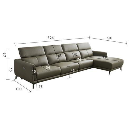 Italian Minimalist Three-Seat Chaise Longue Leather Sofa Side Carrying Usb 4