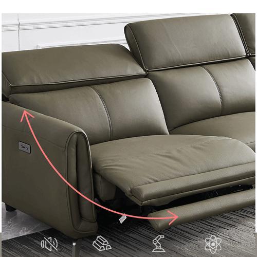 Italian Minimalist Three-Seat Chaise Longue Leather Sofa Side Carrying Usb 5