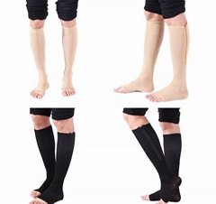 Toe Open Leg Support Stocking Knee High Nurse Compression Medical Socks With Zip