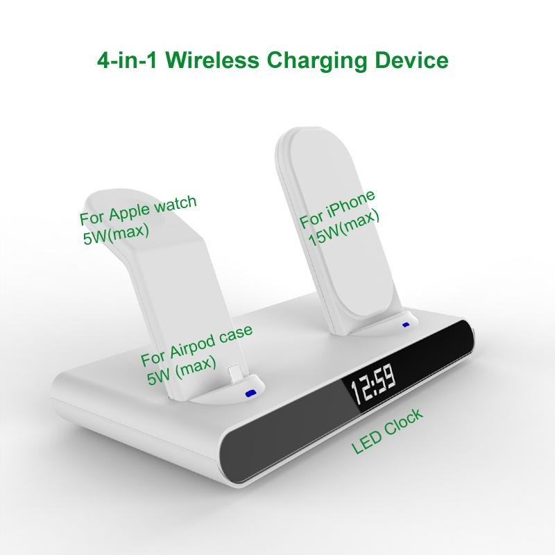 4-in-1 Wireless Charger for iPhone/iWatch/Airpod with LED Clock 2