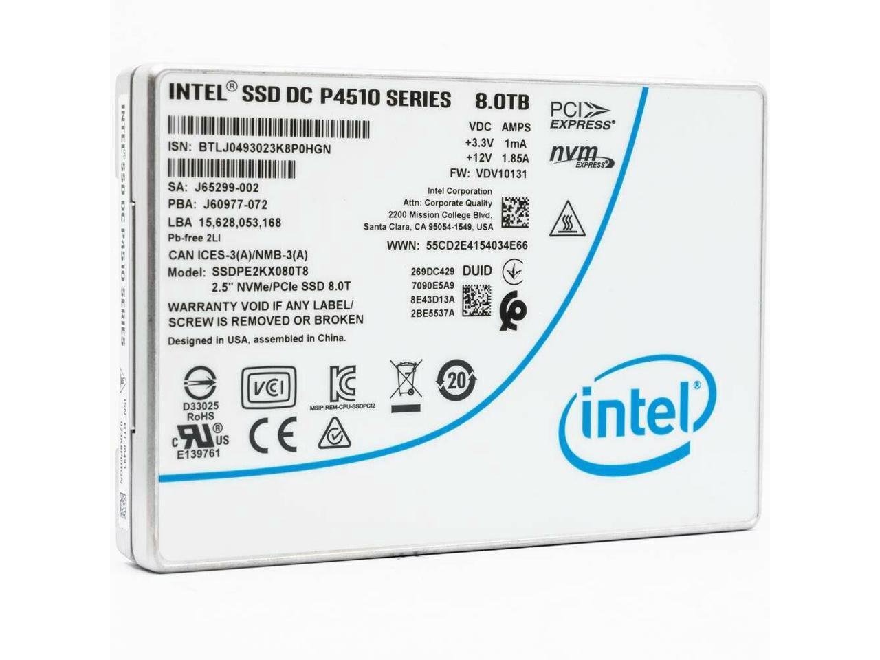 For Intel SSD P4510 8.0T SSDPE2KX080T8  2.5'' NVMe/PCIe 